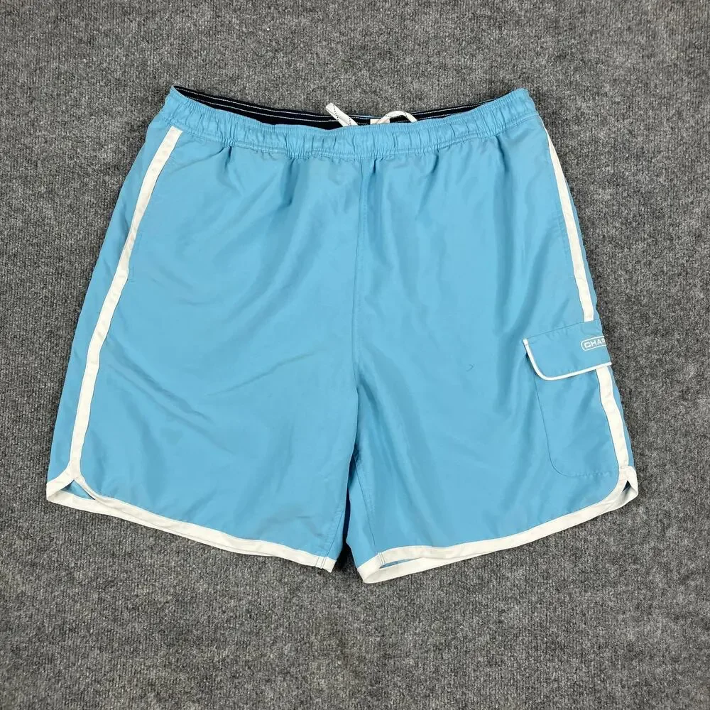 Chaps Swim Trunks Mens XL Blue‎ White Trim Drawstring Mesh Lined Pocket Casual